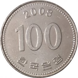 Южная Корея 100 вон 2008 год