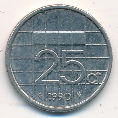 Нидерланды 25 центов 1990 год