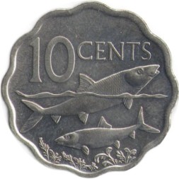 Багамские острова 10 центов 2010 год - Две скумбрии