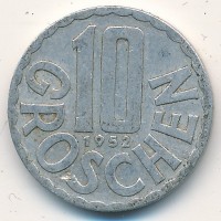 Монета Австрия 10 грошей 1952 год