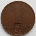 Австрия 1 грош 1937 год