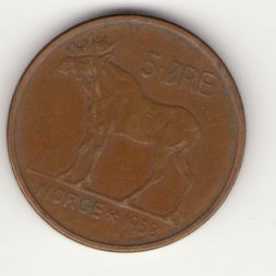 Норвегия 5 эре 1958 год