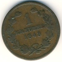 Монета Баден 1 крейцер 1843 год