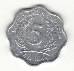 Монета Восточные Карибы 5 центов 2000 год