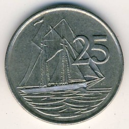 Монета Каймановы острова 25 центов 1990 год