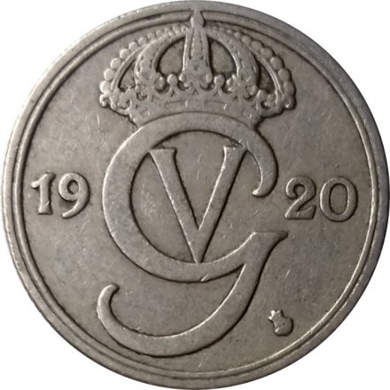 Швеция 50 эре 1920 год - Король Густав V (маленький тираж)