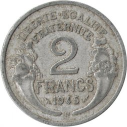 Франция 2 франка 1945 год (B)