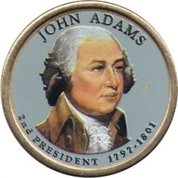 США 1 доллар 2007 год (D) - 2-ой Президент США - Джон Адамс (цветная эмаль)