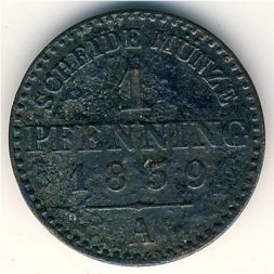 Пруссия 1 пфеннинг 1859 год