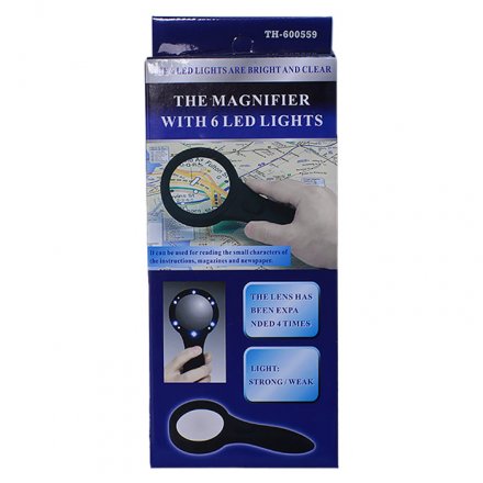Лупа оптическая ручная 4x-63мм Magnifier TH-600559, с подсветкой 6 LED