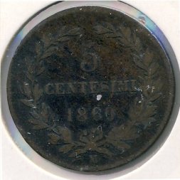 Сан-Марино 5 чентезимо 1869 год