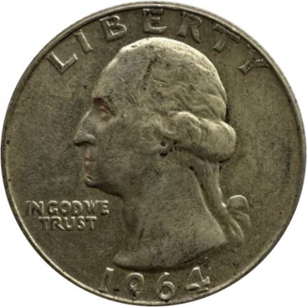США 25 центов (1/4 доллара) 1964 год - Джордж Вашингтон (без отметки МД)