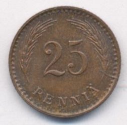 Финляндия 25 пенни 1940 год (медь)