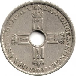 Норвегия 1 крона 1937 год - Король Хокон VII