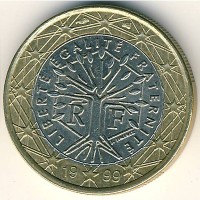 Монета Франция 1 евро 1999 год - Стилизованное дерево