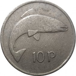 Ирландия 10 пенсов 1975 год - Лосось. Кельтская арфа