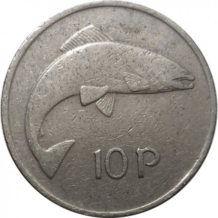 Ирландия 10 пенсов 1975 год - Лосось. Кельтская арфа