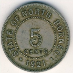 Монета Северное Борнео 5 центов 1921 год