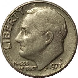 США 1 дайм (10 центов) 1977 год - Франклин Рузвельт (D)