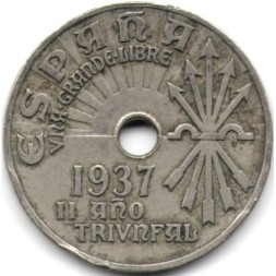 Испания 25 сентимо 1937 год