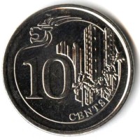 Монета Сингапур 10 центов 2014 год