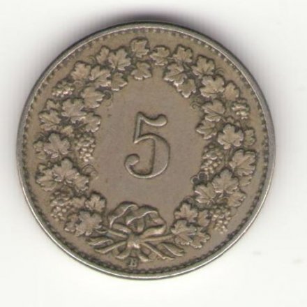 Швейцария 5 раппенов 1922 год