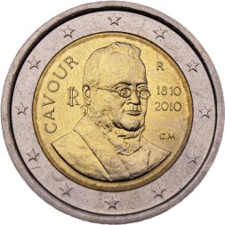 Италия 2 евро 2010 год - 200 лет со дня рождения Камилло Бенсо ди Кавура