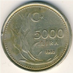Турция 5000 лир 1993 год