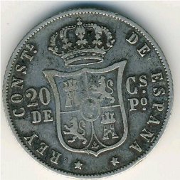 Филиппины 20 сентимо 1885 год