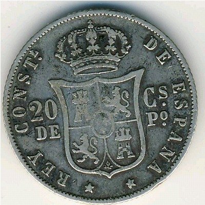 Филиппины 20 сентимо 1885 год