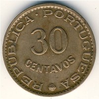 Монета Португальская Индия 30 сентаво 1958 год