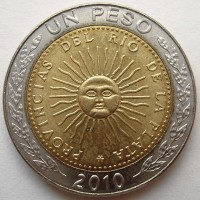 Монета Аргентина 1 песо 2010 год - Солнце