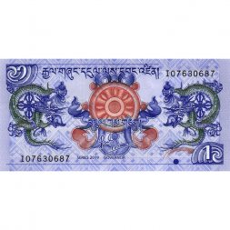 Бутан 1 нгултрум 2019 год - Колесо Дхармы. Монастырь Симток-дзонг UNC