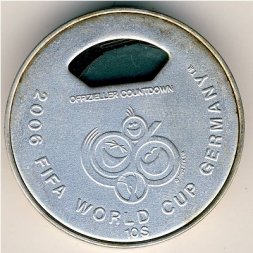 Фиджи 10 долларов 2005 год - Монета-часы к ЧМ по футболу 2006 года