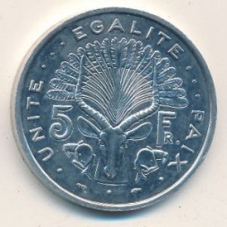 Монета Джибути 5 франков 1991 год - Антилопа