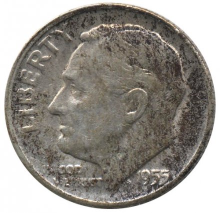 США 1 дайм (10 центов) 1955 год - Рузвельт (S)