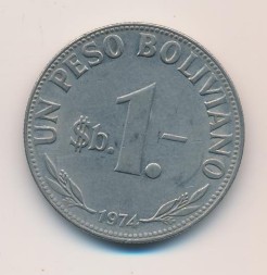 Боливия 1 песо боливиано 1974 год
