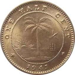Либерия 1/2 цента 1941 год - Слон
