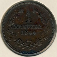Монета Баден 1 крейцер 1844 год