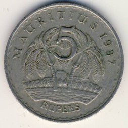 Монета Маврикий 5 рупий 1987 год - Сивусагур Рамгулам