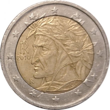 Италия 2 евро 2010 год -  Данте Алигьери