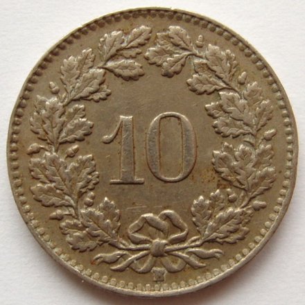 Швейцария 10 раппенов 1943 год