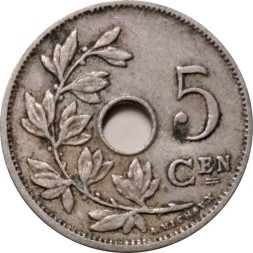 Бельгия 5 сантимов 1920 год BELGIE