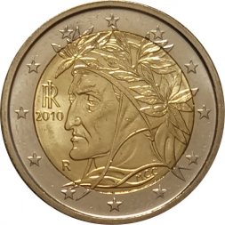 Италия 2 евро 2010 год -  Данте Алигьери UNC