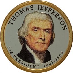 США 1 доллар 2007 год (P) - 3-ий Президент США - Томас Джефферсон (цветная эмаль)
