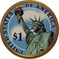 США 1 доллар 2007 год (P) - 3-ий Президент США - Томас Джефферсон (цветная эмаль)