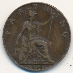 Великобритания 1 фартинг 1908 год