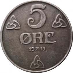 Норвегия 5 эре 1943 год - Герб
