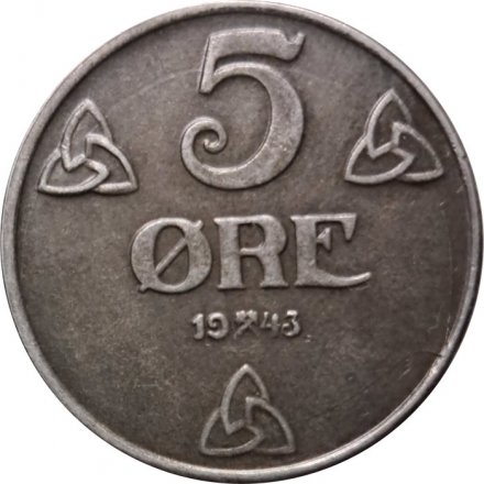 Норвегия 5 эре 1943 год - Герб