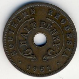 Южная Родезия 1/2 пенни 1951 год